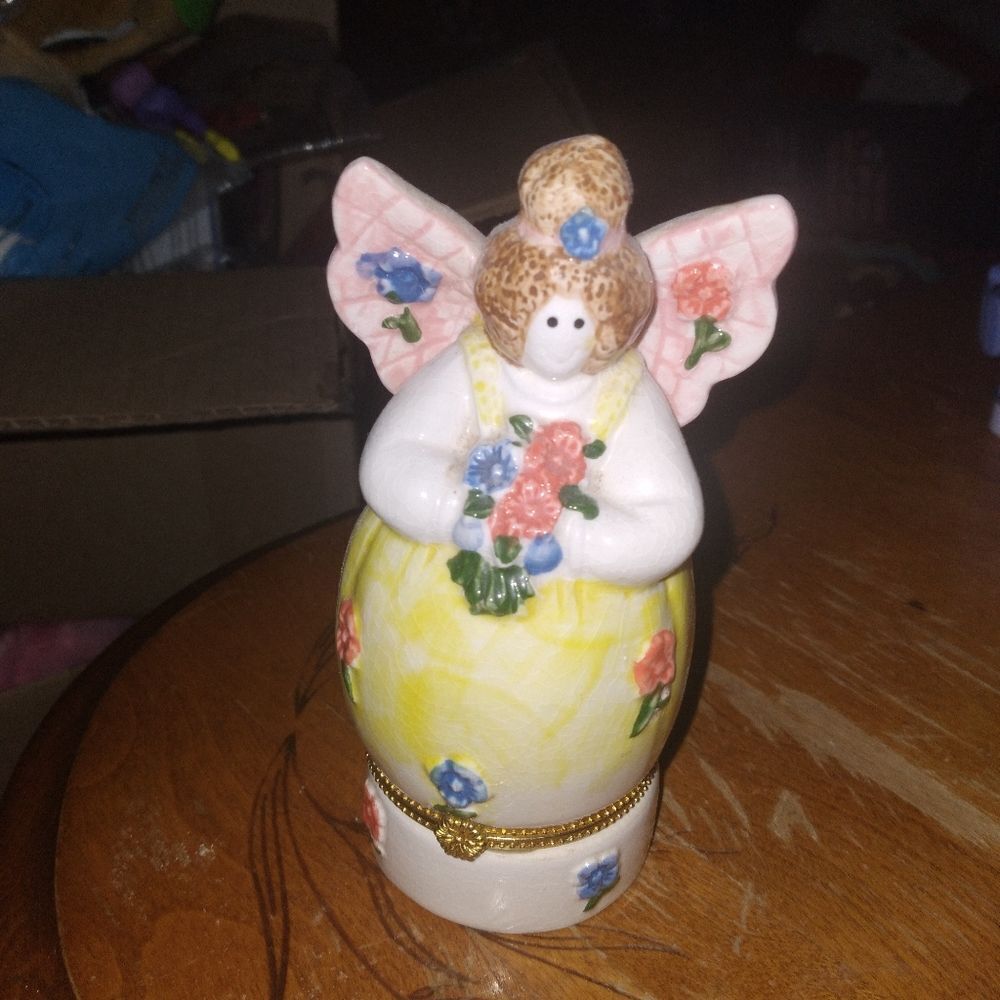 Angel Floral Egg Trinket Box